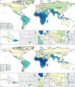 Age-standardised sepsis (A) incidence per 100 000 population for both sexes, in 2017, and (B) percentage of all deaths related to sepsis, age-standardised for both sexes, in 2017 ATG=Antigua and Barbuda. FSM=Federated States of Micronesia. LCA=Saint Lucia. TLS=Timor-Leste. TTO=Trinidad and Tobago. VCT=Saint Vincent and the Grenadines (Rudd et al., 2020 Lancet)